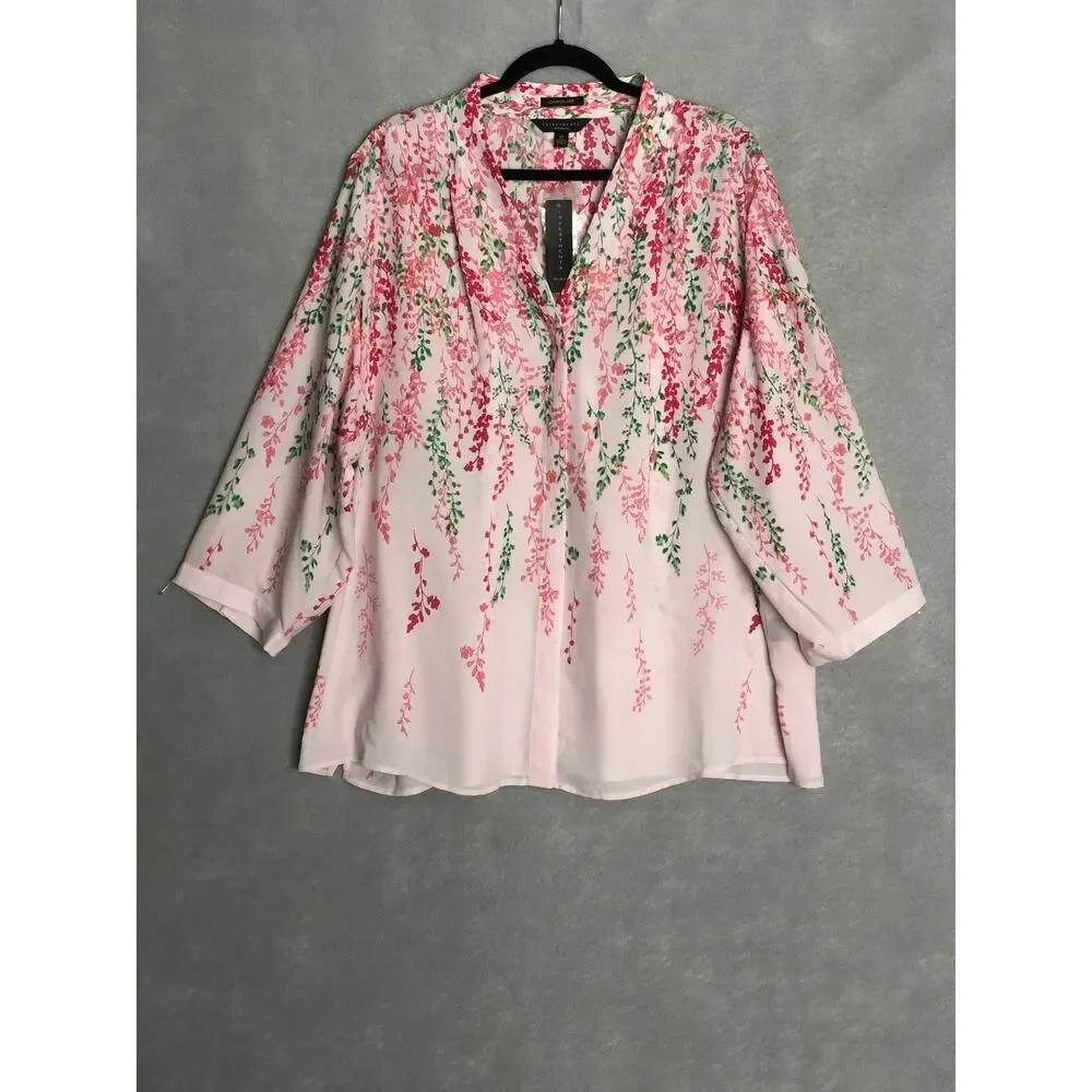 Caroline Investments Woman Cascading Vines Top 3/4 Sleeve Women's 3X NEW - Picture 1 of 9